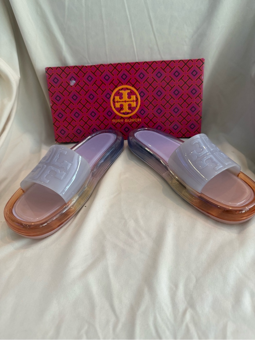 Tory Burch Lavender Logo Jelly Slide Sandals with Gradient Sole limited
